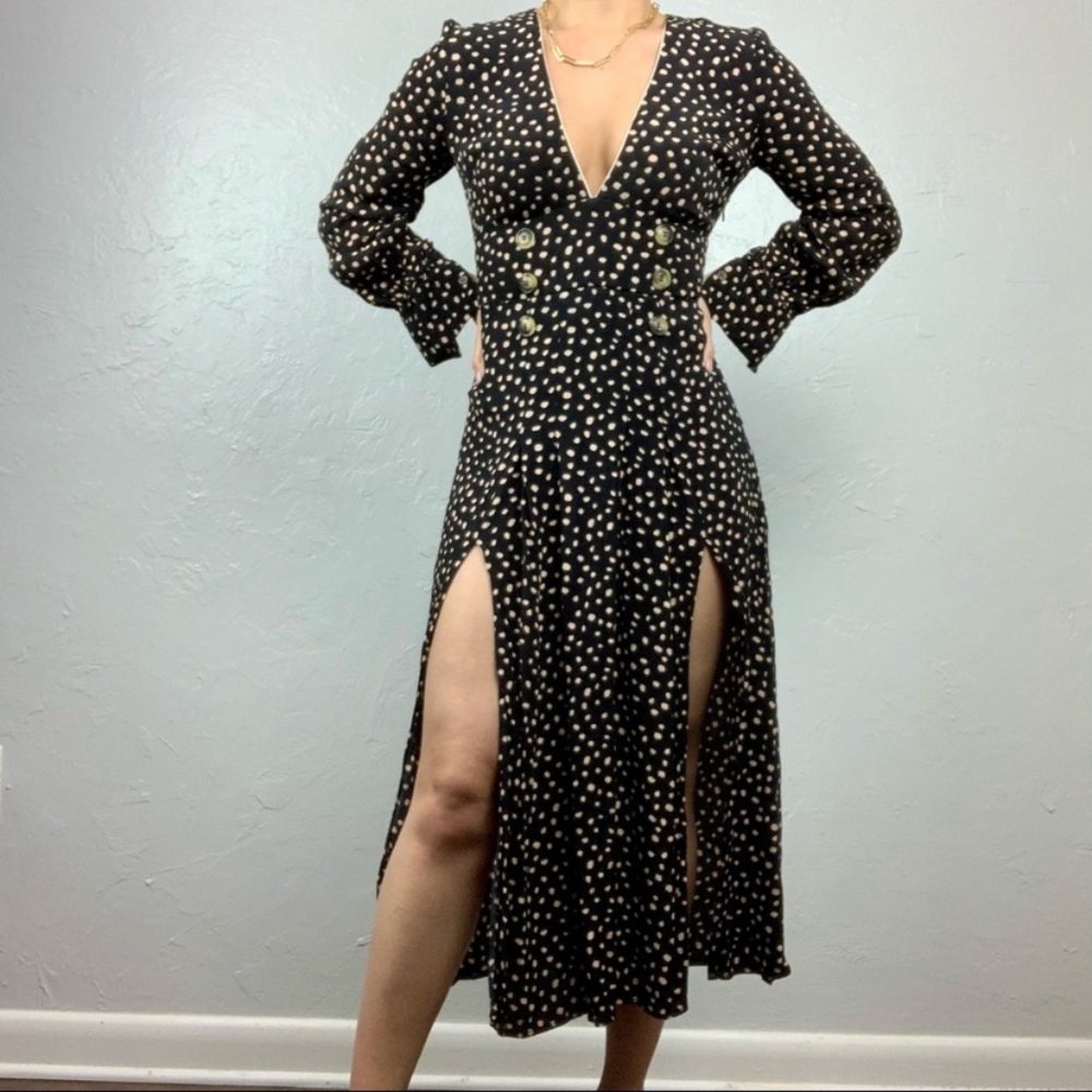 Topshop dotted high leg slit midi dress
